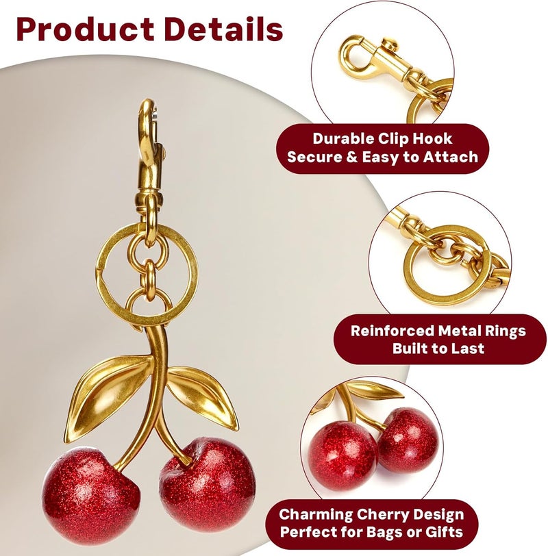 YDF Cherry Keychain Cute Bag Charm Women Leather Keyring Car Keys Gift Mother's Day Birthday Valentine's Purse Accessory - Image 3